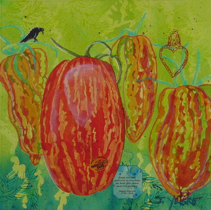 Striped roma heirloom tomato painting by Jan Yatsko