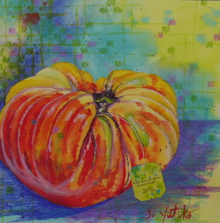 Pineapple heirloom tomato painting by Jan Yatsko