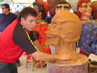 Large clay figure of a skull to be layered with paper to create a giant mask, located in Barva de Heredia, Costa Rica