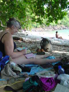 Explore & Create in Costa Rica tour participant sketching in art travel journal on beach at Manuel Antonio National Park, Costa Rica, 1,000 places to see before you die from NY Times bestseller