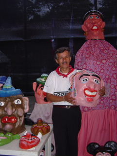 Manuel Mena, mascarada maker from Heredia holding the medusa mask purchased by Jan Yatsko of Atenas, Costa Rica